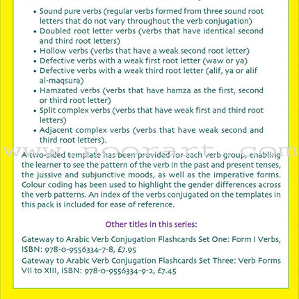 Gateway to Arabic Verb Conjugation Flashcards - Set Two: Verb Forms Two to Six (56 Double-Sided Cards)