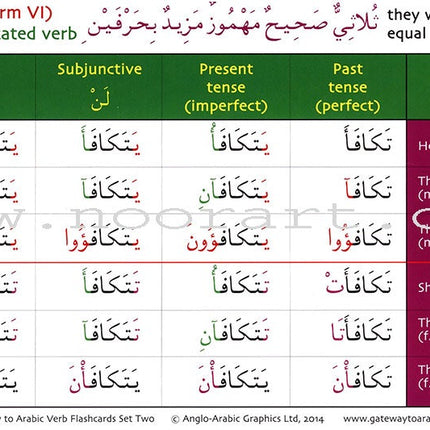 Gateway to Arabic Verb Conjugation Flashcards - Set Two: Verb Forms Two to Six (56 Double-Sided Cards)