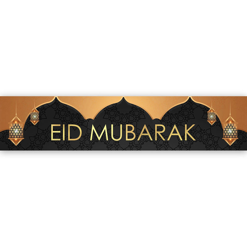 Eid Mubarak Banner - Black & Gold Domes & Lanterns