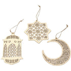 Wooden Geometric Hanging Eid Mubarak Decorations - Laser Cut Rustic Moon Star Lantern