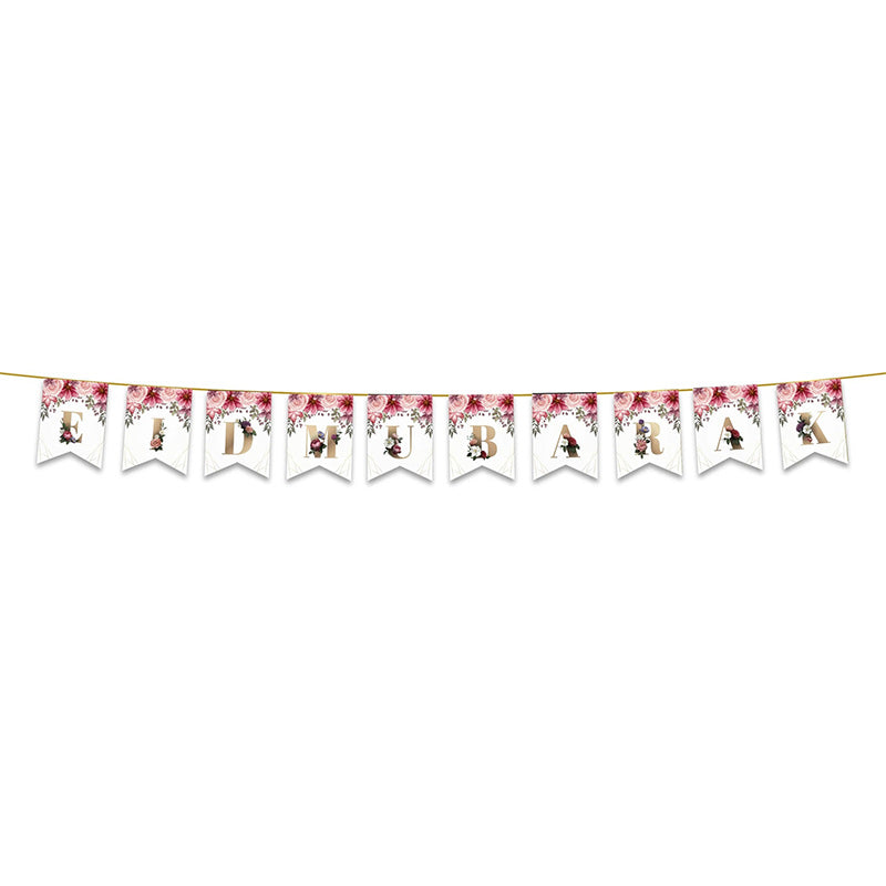 Eid Mubarak Bunting - Pink Floral Letter Flags Decoration