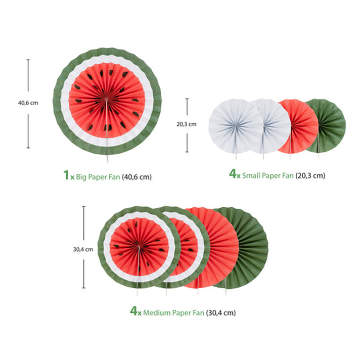 Ramadan & Eid Hanging Decoration (Set of 9 Watermelon Paper Fans)