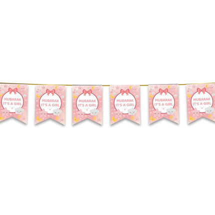 Mubarak It's a Girl Bunting - Pink - Newborn Muslim Baby Girl Aqeeqah