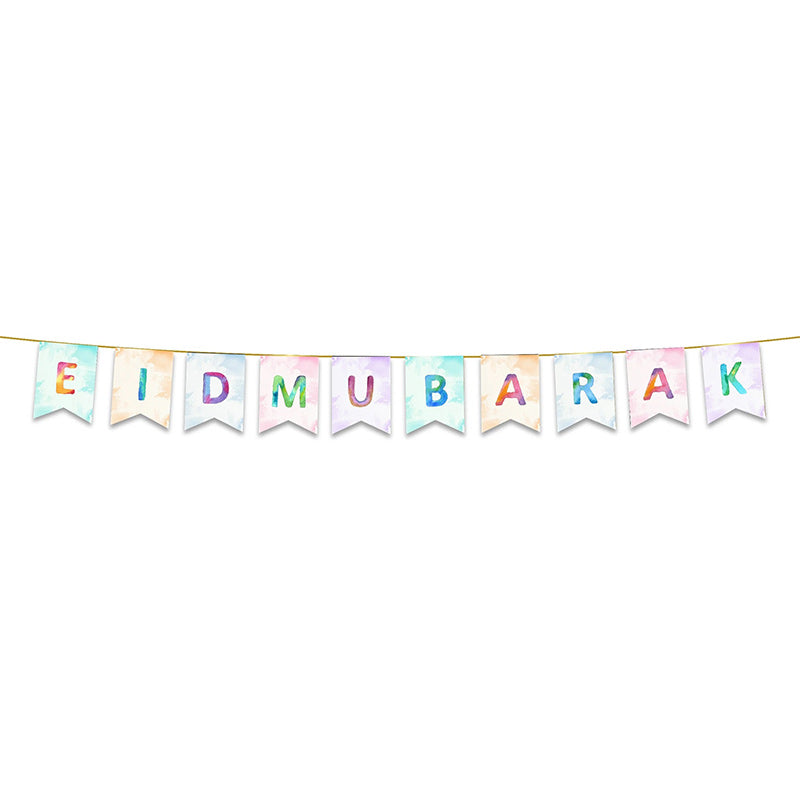 Eid Mubarak Bunting - Watercolour Rainbow Letter Flags Decoration