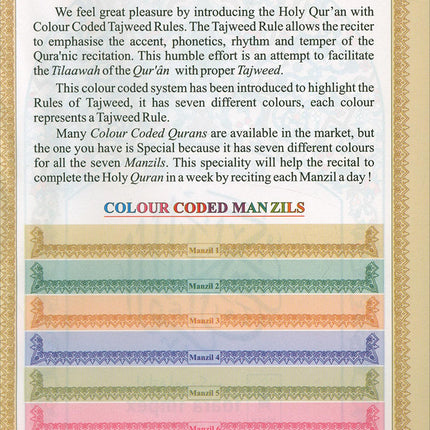 Color-Coded Panj Set Complete Quran in Six Volumes (with Color Manzils): Tajweed Rules in English & Urdu