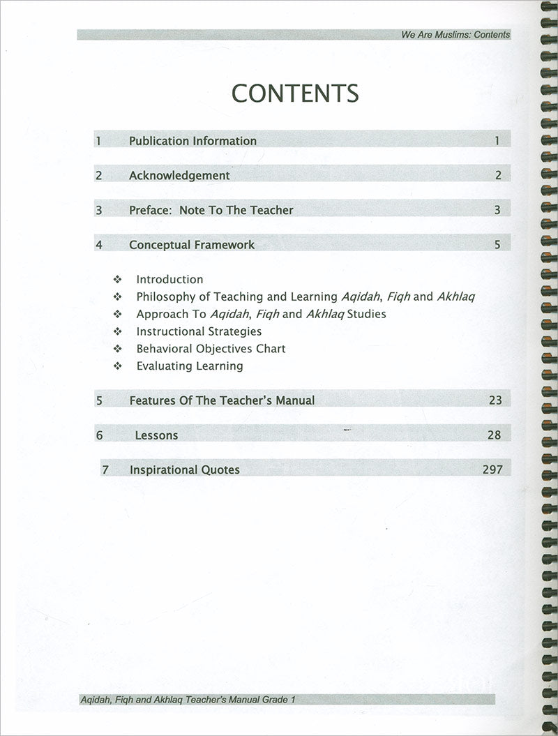 We Are Muslim Teacher's Manual: Grade 1 (Spiral Binding)