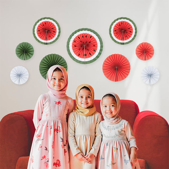 Ramadan & Eid Hanging Decoration (Set of 9 Watermelon Paper Fans)