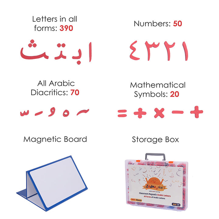 Zedne Arabic Classroom Magnetic Alphabet Letters Kit - All Form of Arabic Letters