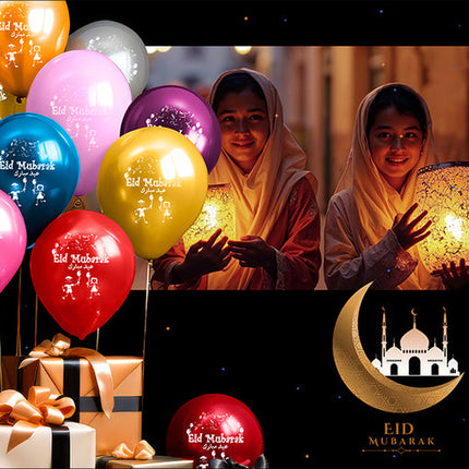 Eid Mubarak Latex Balloon (Assorted Metallic Colors, Pack of 40)
