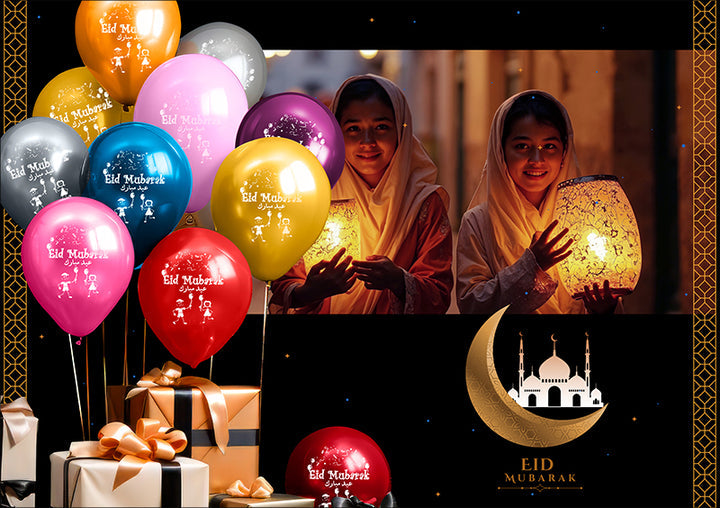 Eid Mubarak Latex Balloon (Assorted Metallic Colors, Pack of 40)