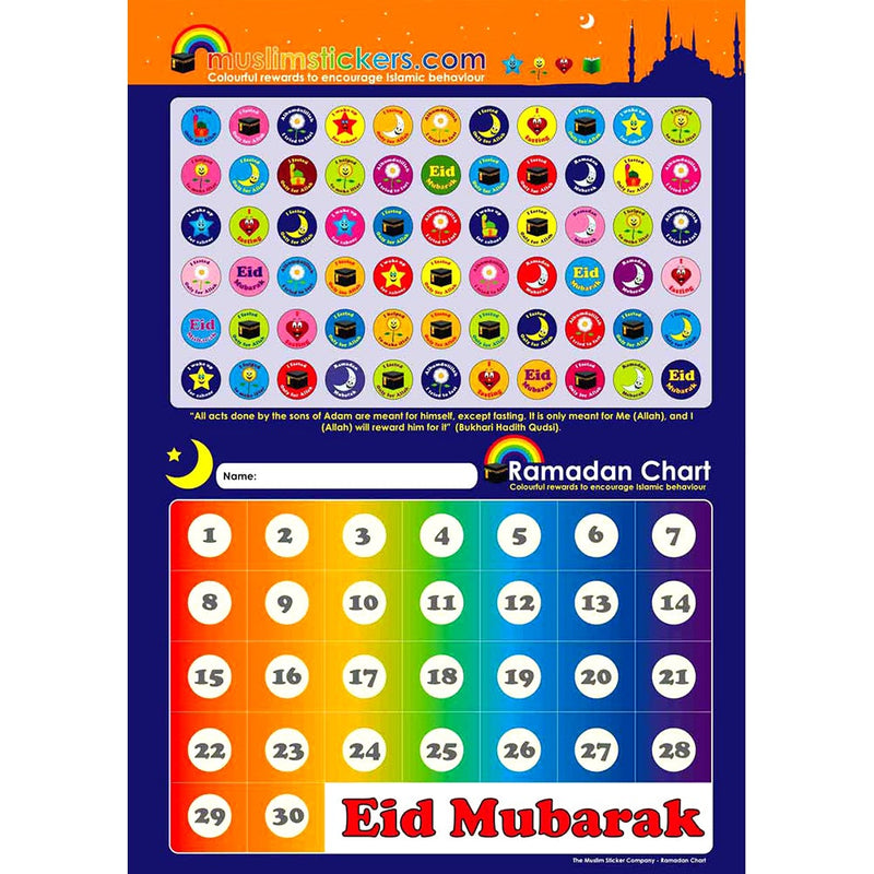 Ramadan Sticker Chart (1 Chart, 66 Stickers, A3 Size)
