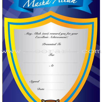 Shield Award Certificate (Blue) - 10 Certificates per Pack