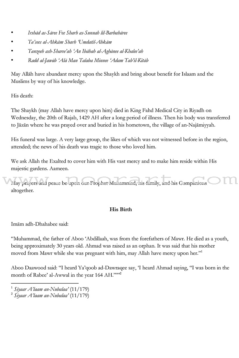 The Biography Of The Eminent Imam Ahmad Bin Hanbal (D.241ah)