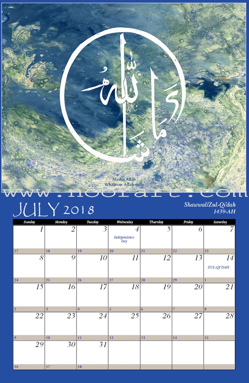 2018 Calendar with Corresponding 1439-1440 Hijrah Dates